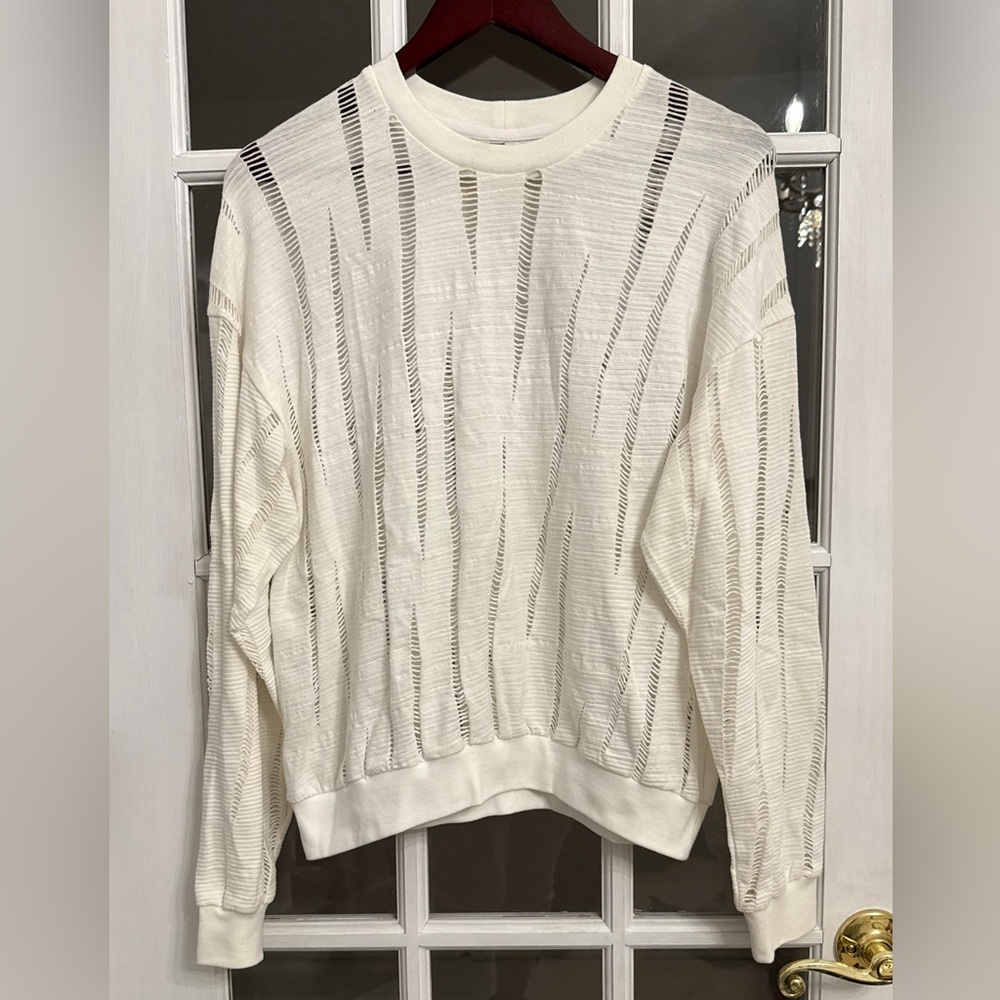 NANUSHKA Women's White Open Knit Long Sleeve Crewneck Top Size S